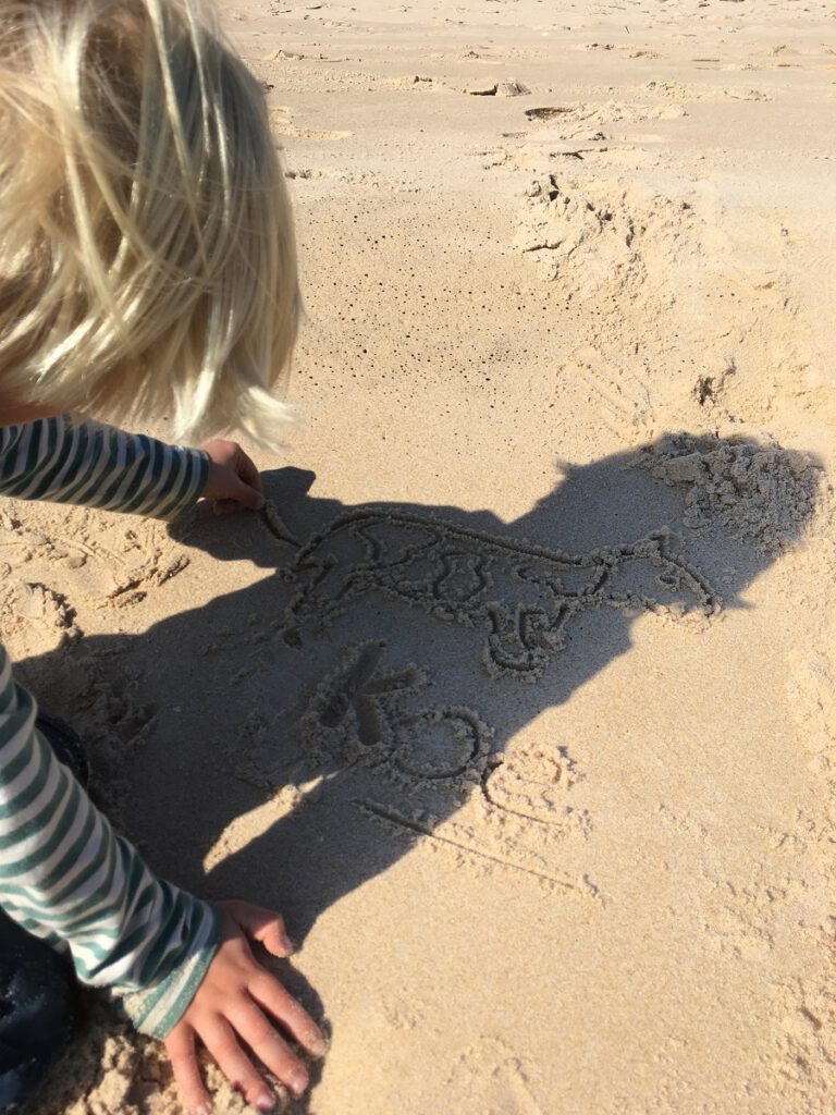 ezel tekenen in zand